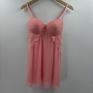 Fashion Nova Y2K Lace Pink Babydoll Mesh Dress Size L